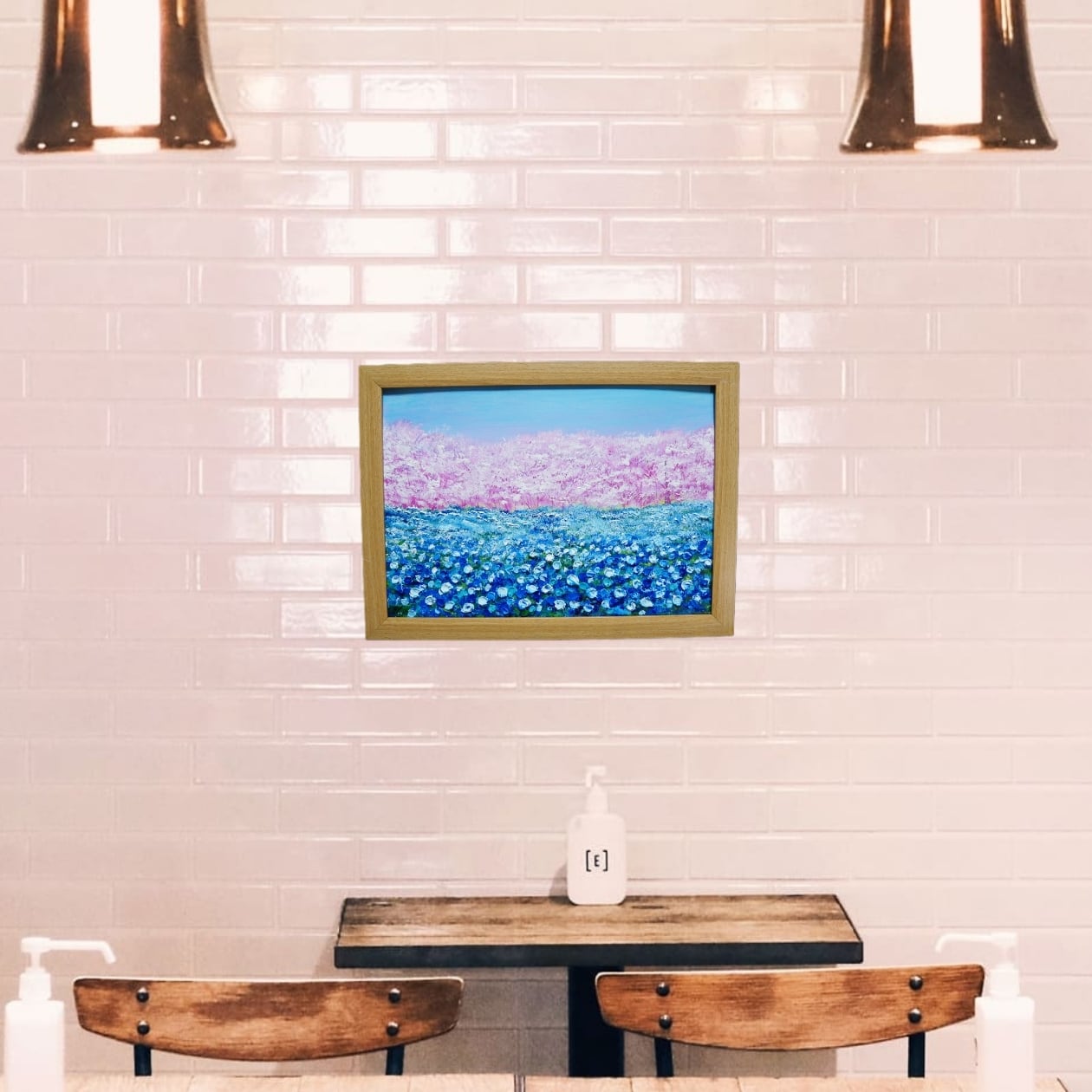 油絵 油彩 油彩画 絵画 絵【ネモフィラとサクラ】 | HIROSHI1990