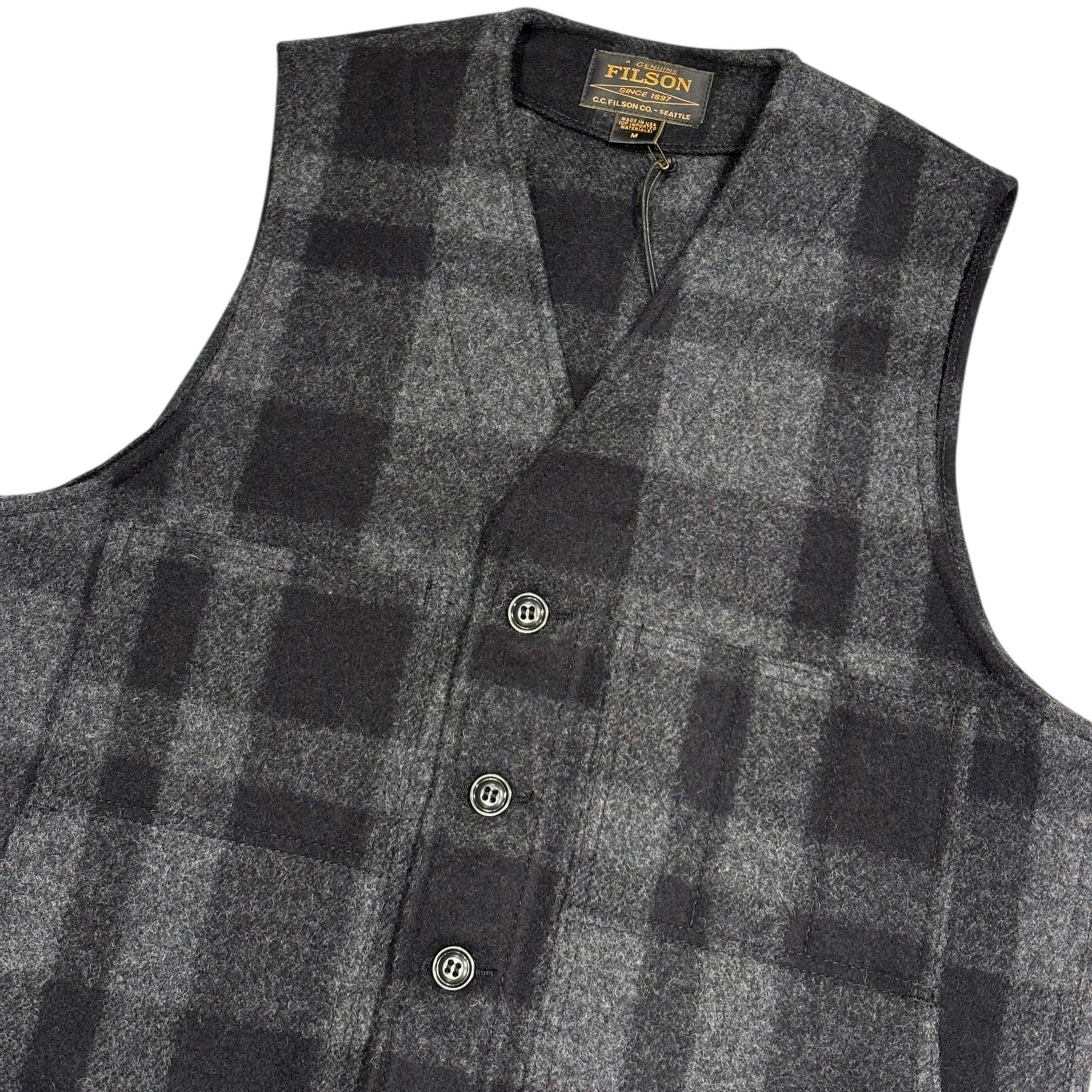 FILSON / MACKINAW WOOL VEST Charcoal/Black Plaid - Made in USA