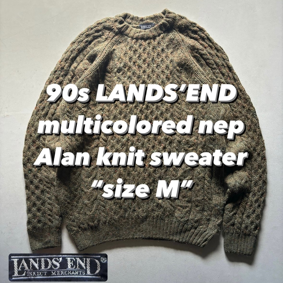 90s LANDS'END multicolored nep Alan knit sweater “size M” 90年代