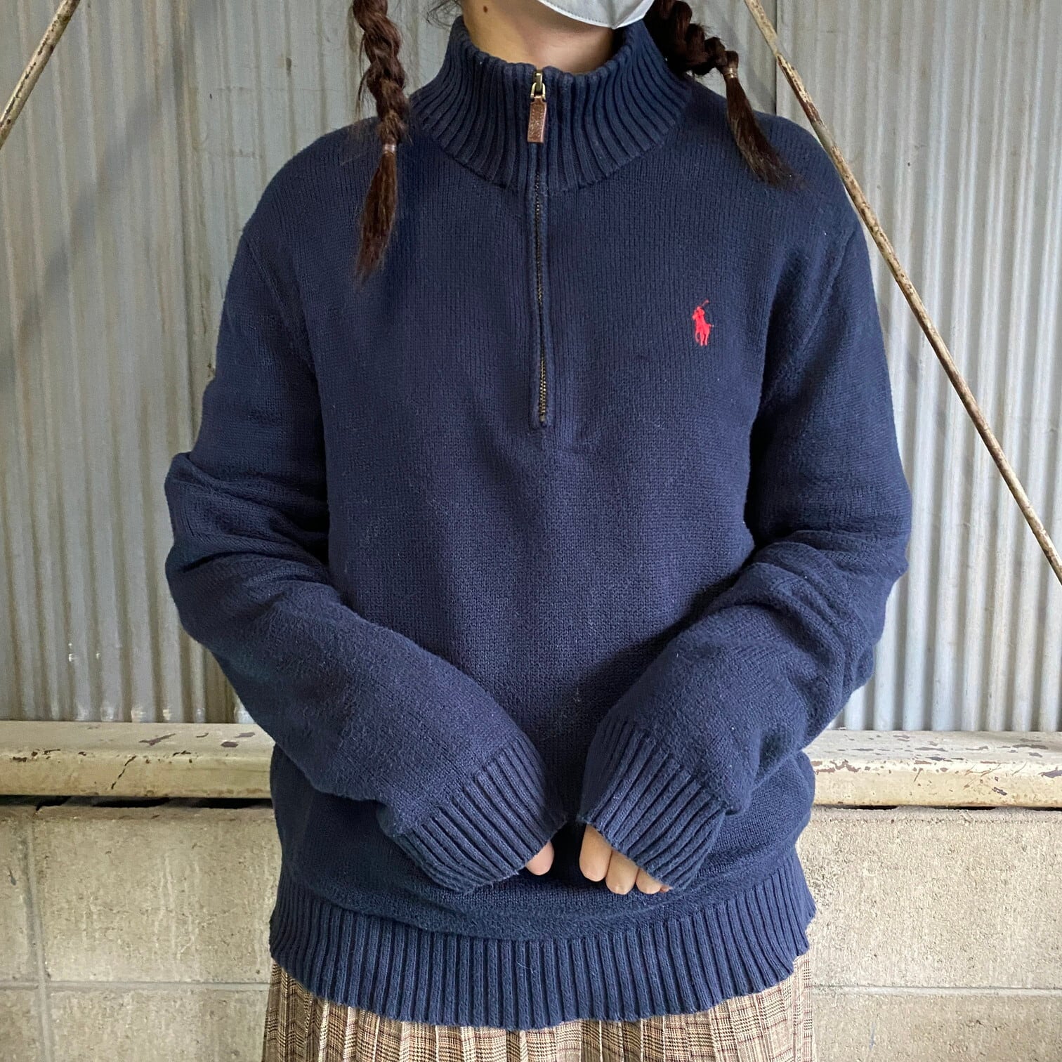 ポロ ラルフローレン ハーフジップ コットンニットセーター メンズL