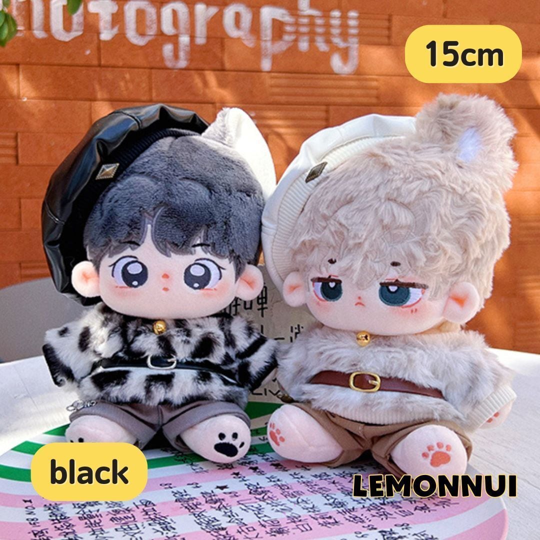 15cm 着せ替え ぬいぐるみ服 ちびぬい 推し活 推しぬい 帽子付き 黒 綿