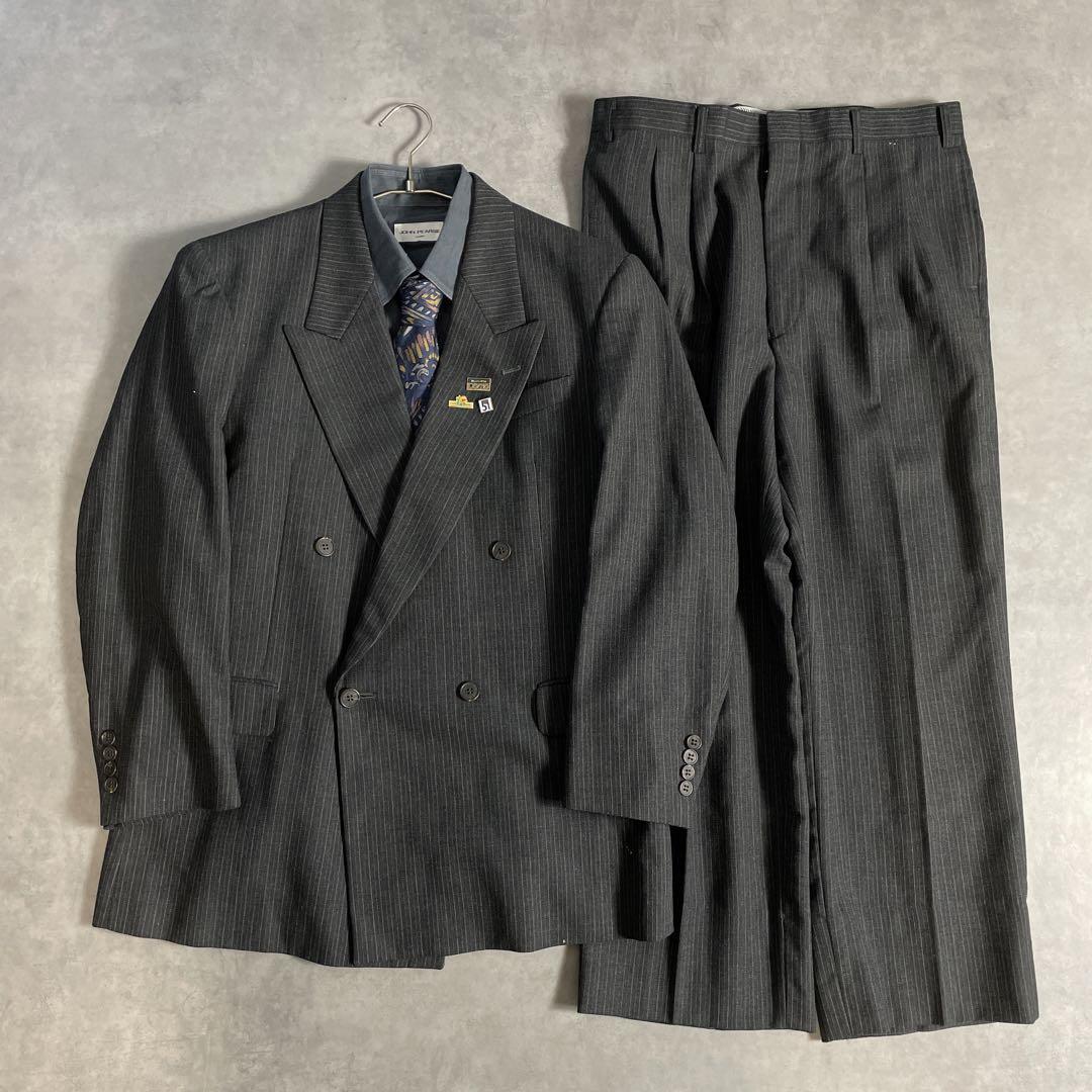 90s ヴィンテージ スーツ ダブル セットアップ成人式vol.127ストライプ