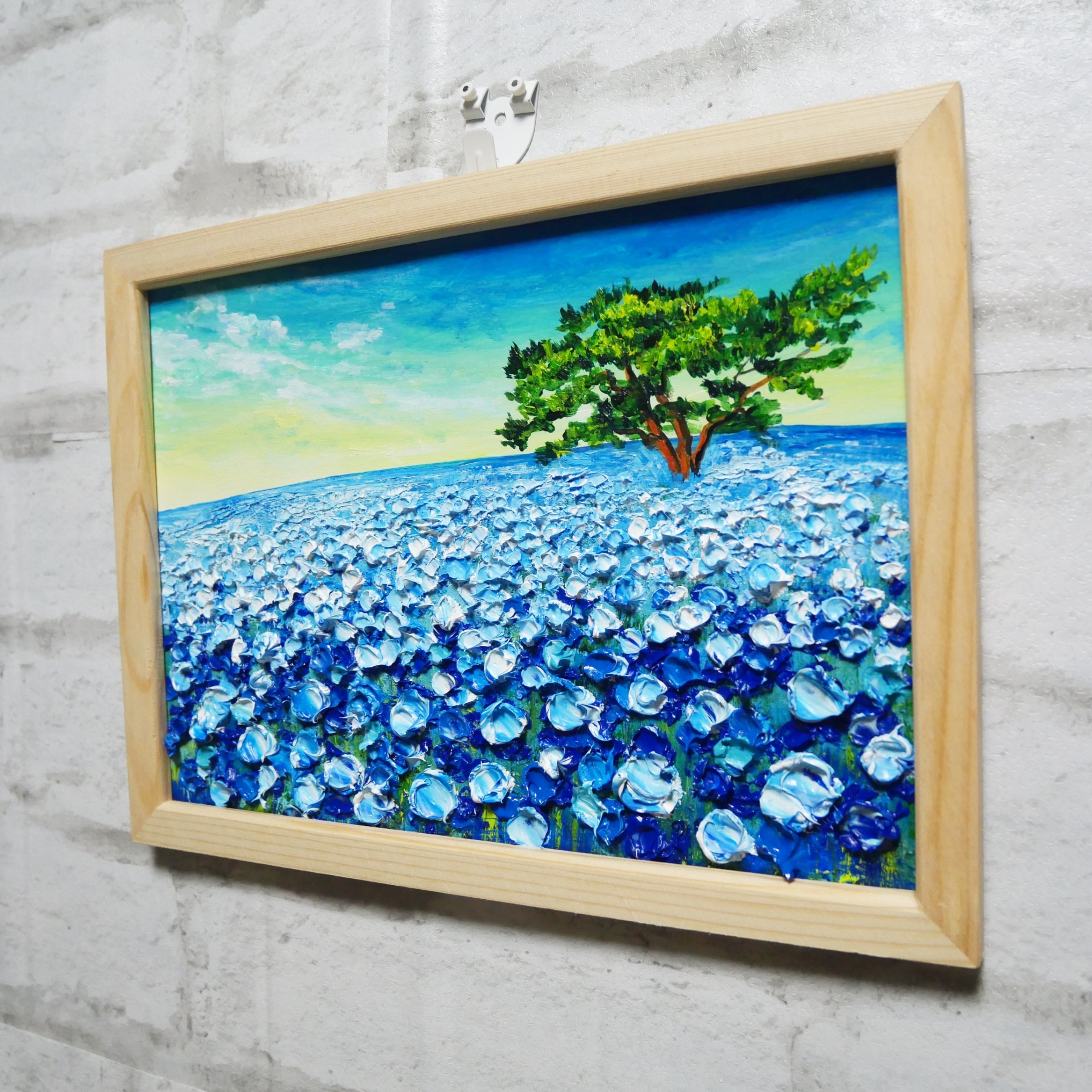 油絵 油彩 油彩画 絵 絵画【ネモフィラの丘の朝】 | HIROSHI1990