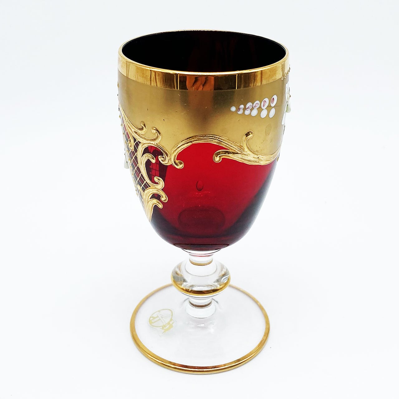 ベネチアングラス ムラノ イタリア ワイングラス レッド 金彩 花紋