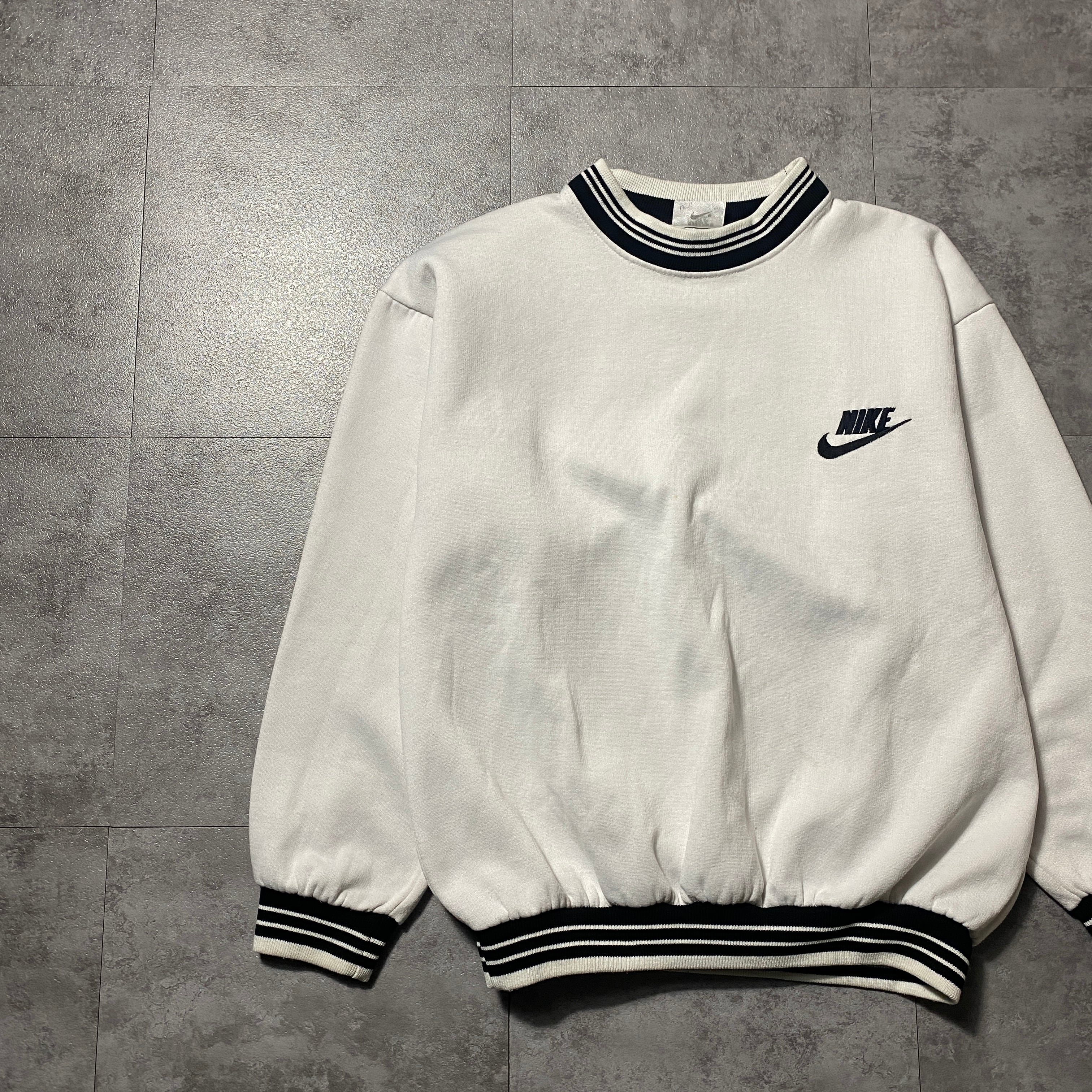 USA製】90's NIKE ナイキ スウォッシュ 刺繍ワンポイント ラインリブ