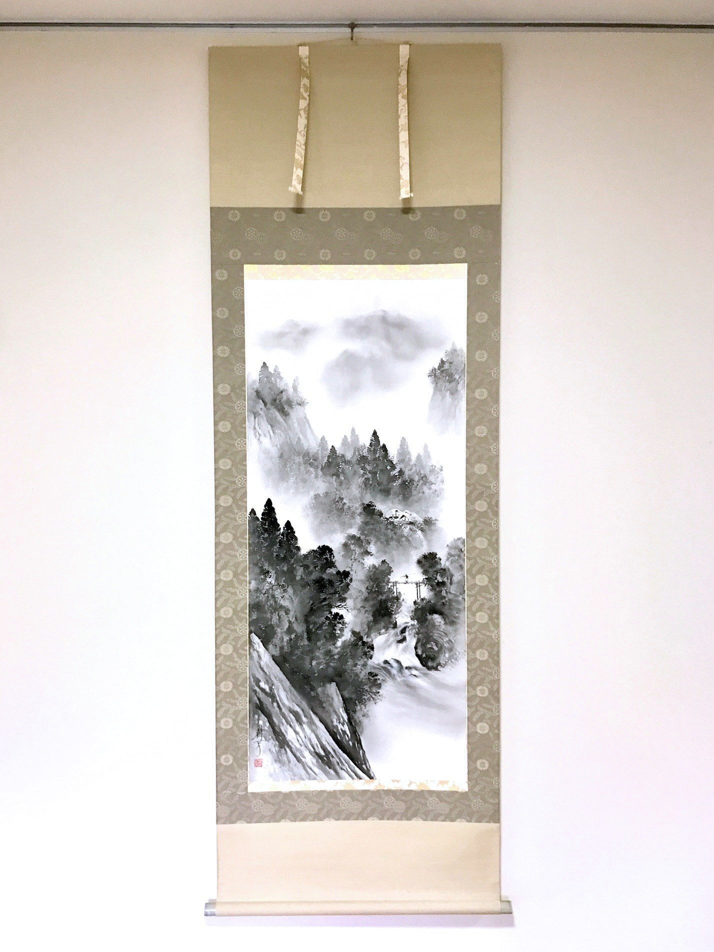 中国文人山水 仿唐寅画風 掛軸｜絹本・手描き｜静謐なる古画趣 中国