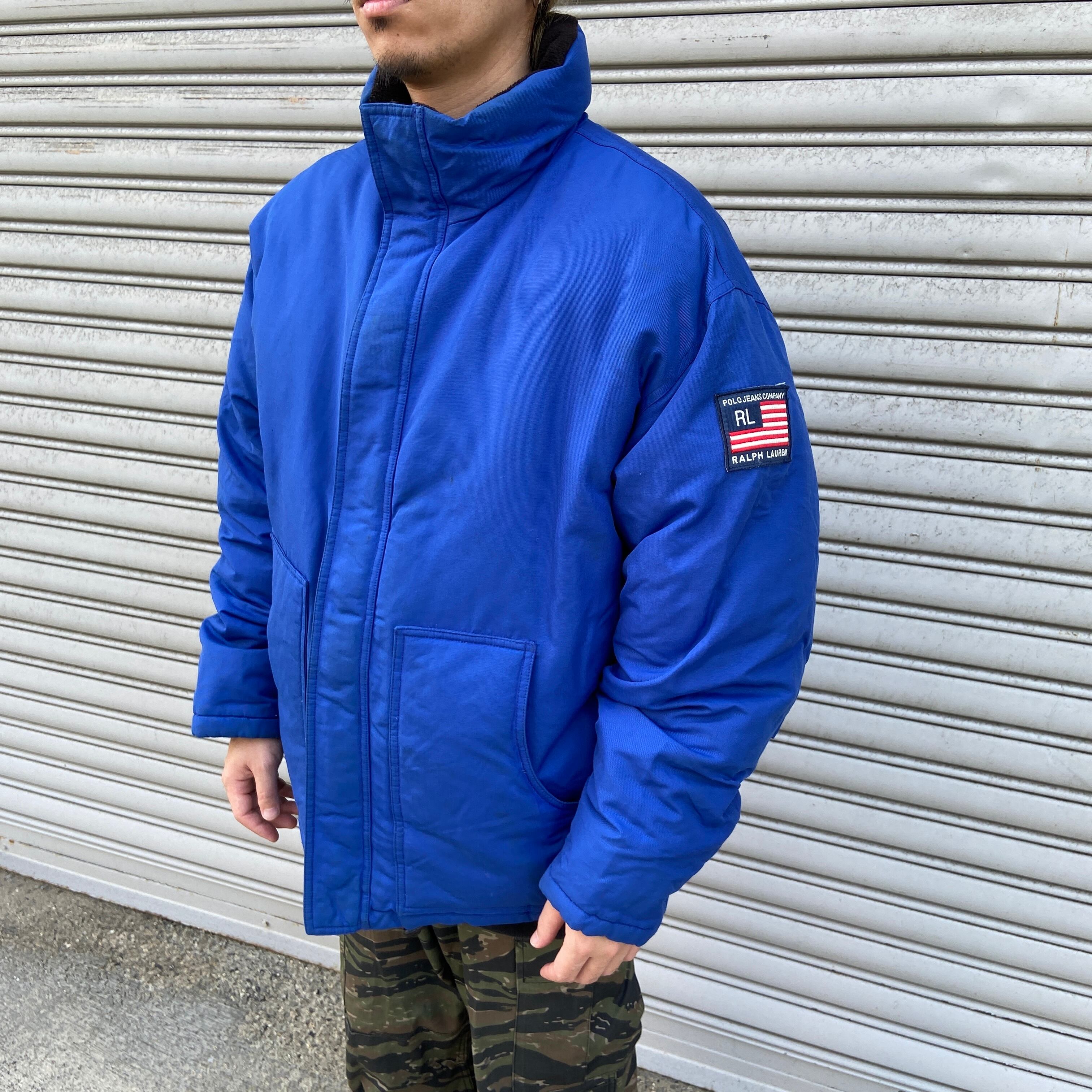 90s POLOJEANS ラルフローレン ダウンジャケット 星条旗 青 L相当