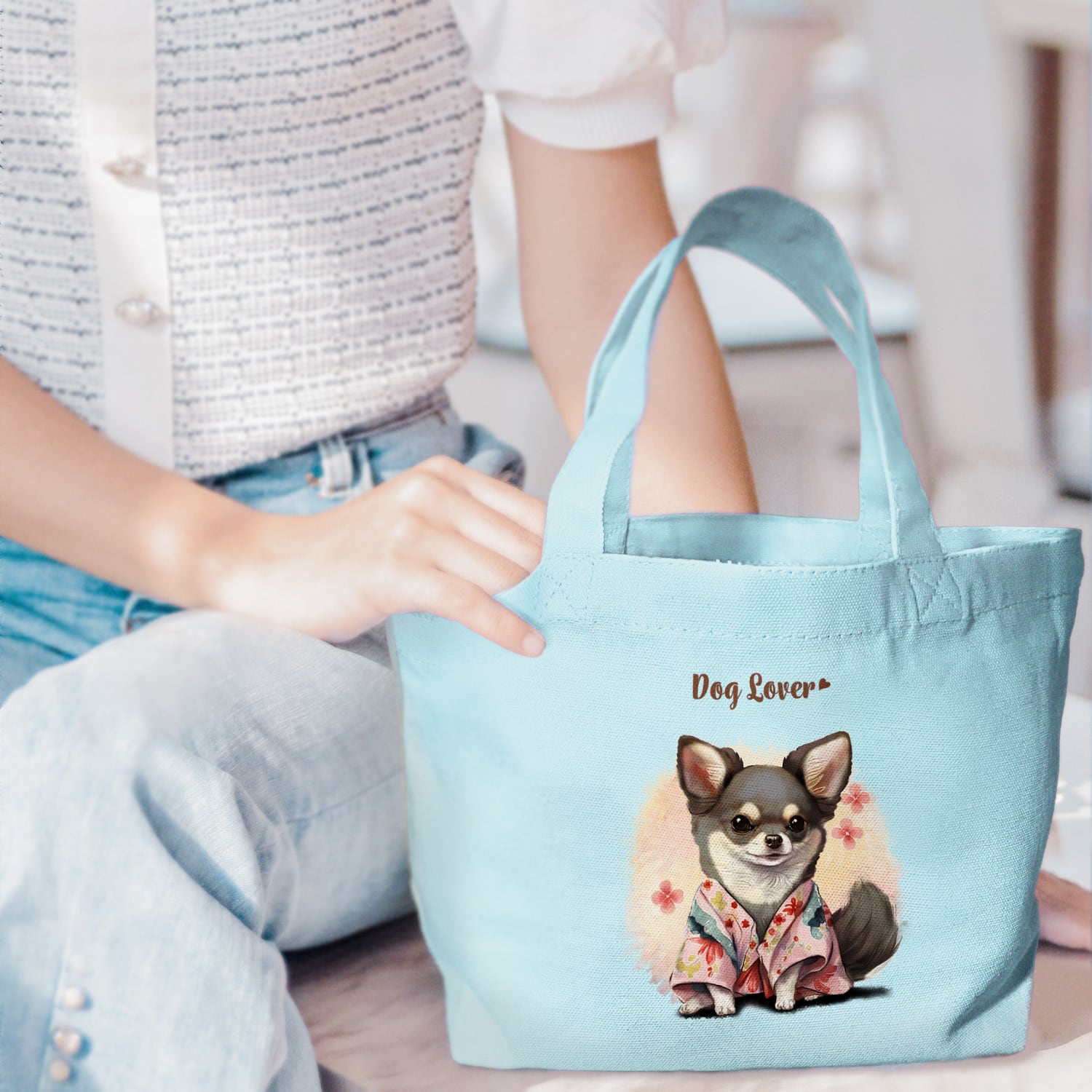 晴れ着姿の チワワ 】 ミニキャンバス トートバッグ 犬 ペット うちの