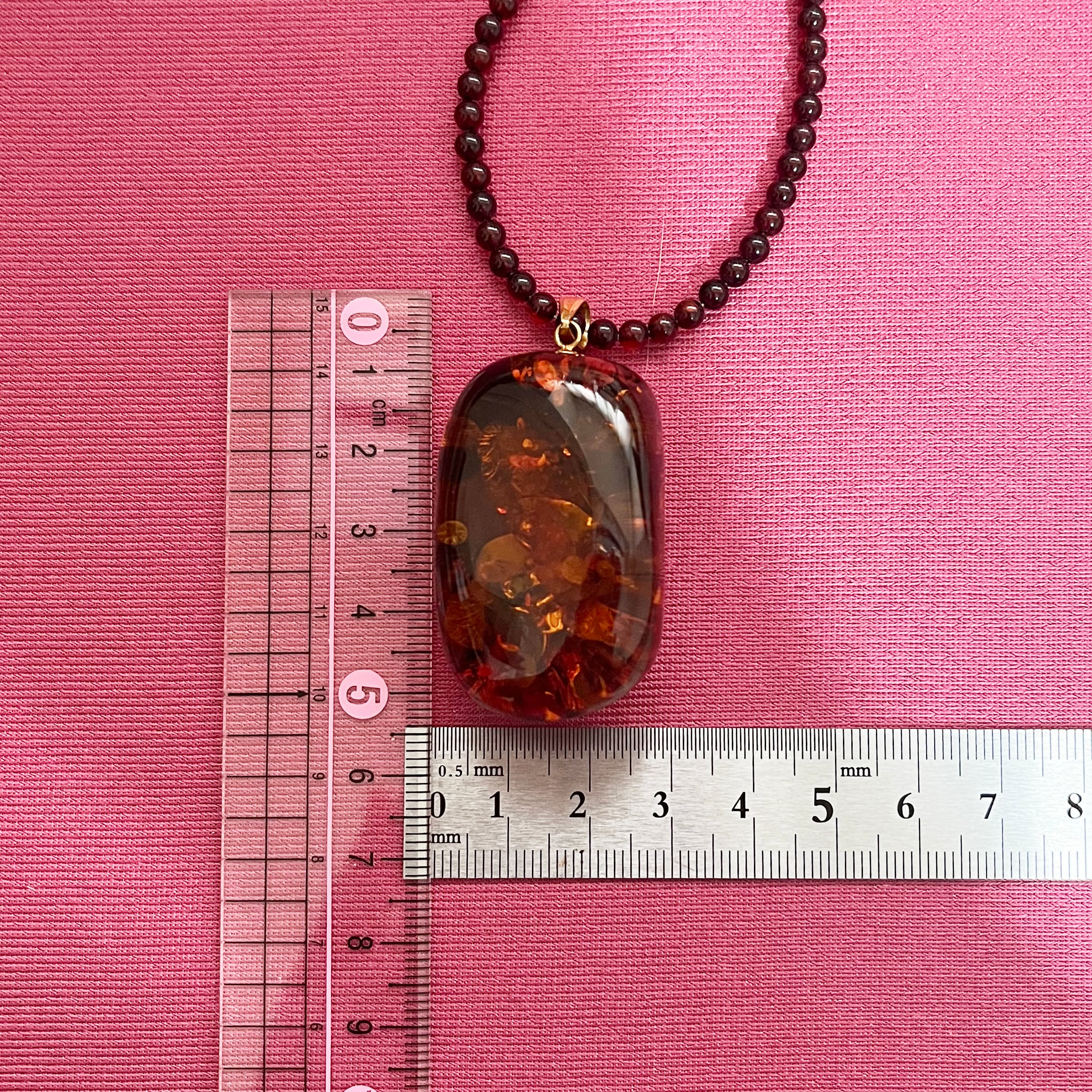 レア オール アンバー 琥珀 コハク ビーズ セミロング ネックレス