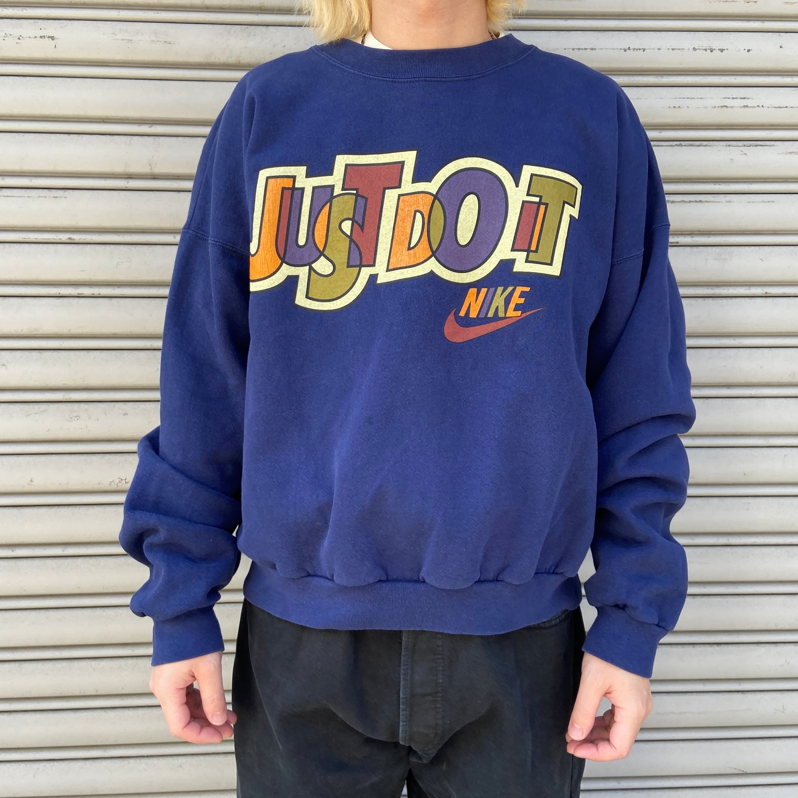 90s USA製 NIKE 銀タグ ロゴスウェット ネイビー L ナイキ | 古着屋 Uan