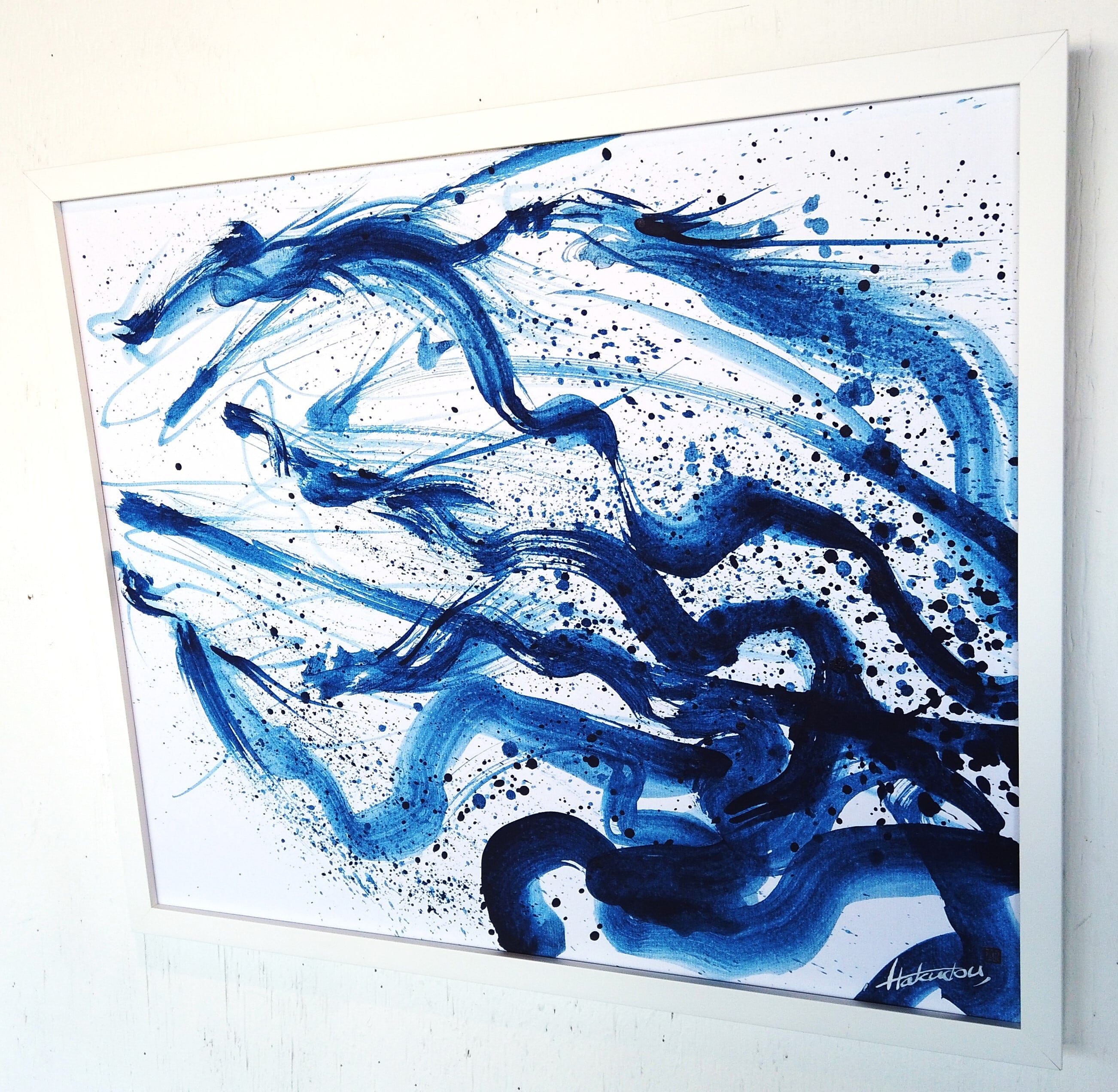 現代水墨画家 絵師白道 「蒼きKOWLOON'S Fight」 （青ボンド墨） 直筆