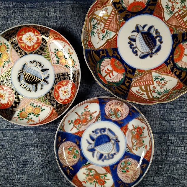 古伊万里 瓔珞文 江戸後期 ぐい呑み 2こセット 伊万里焼】古伊万里酒