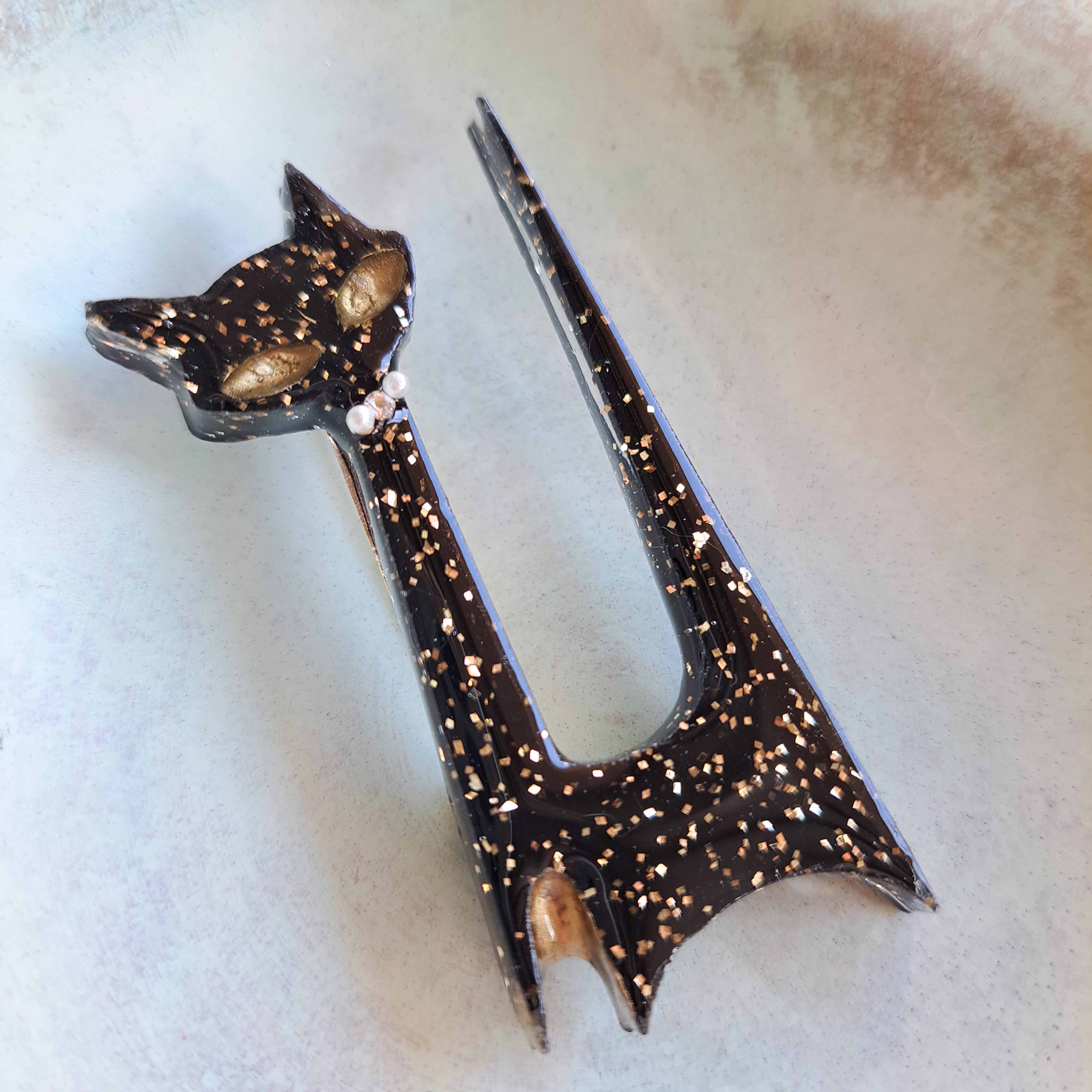 ✴Vintage Style Pearl Cat brooch✴黒猫ブローチ/黒猫ブローチ