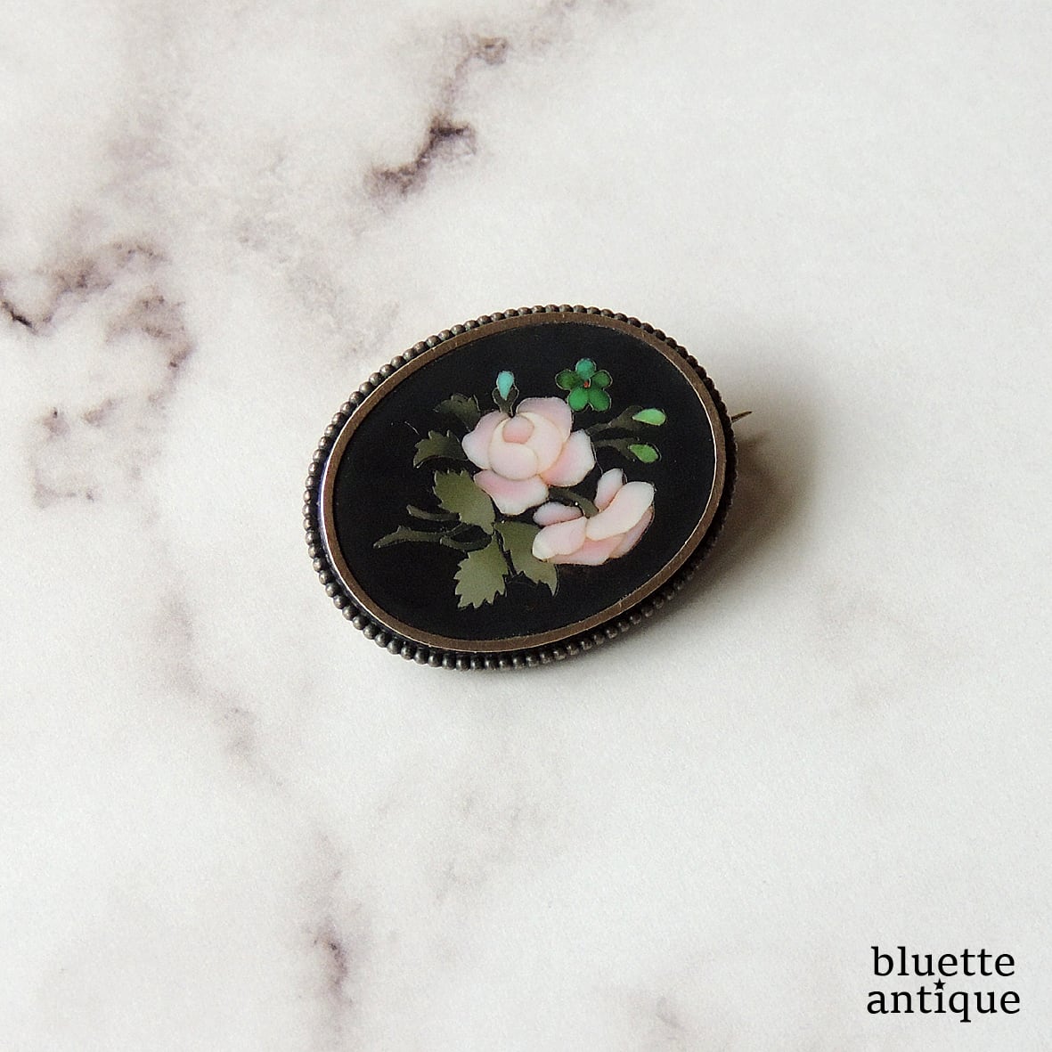 アンティーク フローレンス・モザイク ピエトラ・ドゥーラ ブローチ