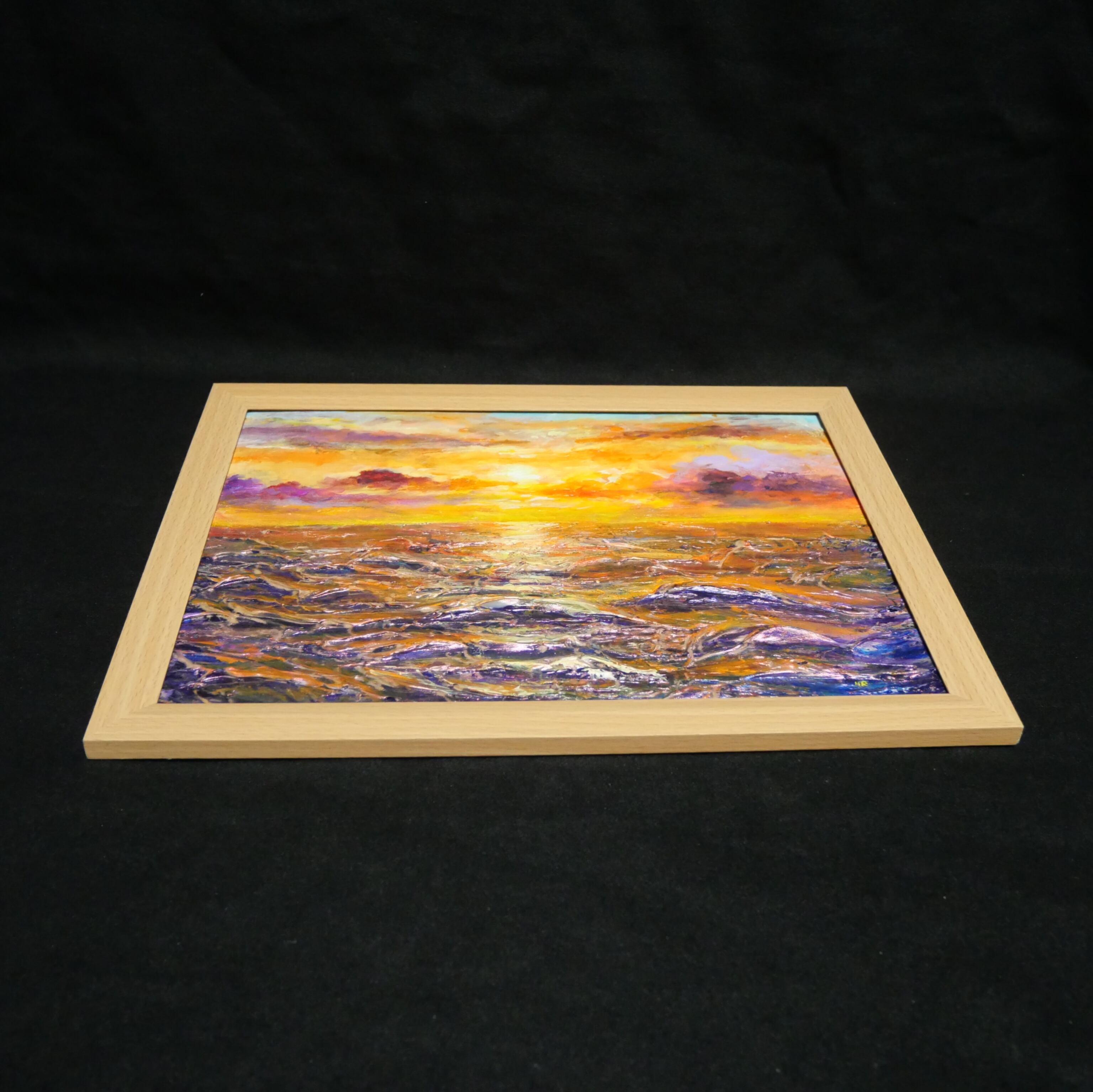 油絵 油彩 油彩画 絵 絵画【夕焼けの海】A4 | HIROSHI1990