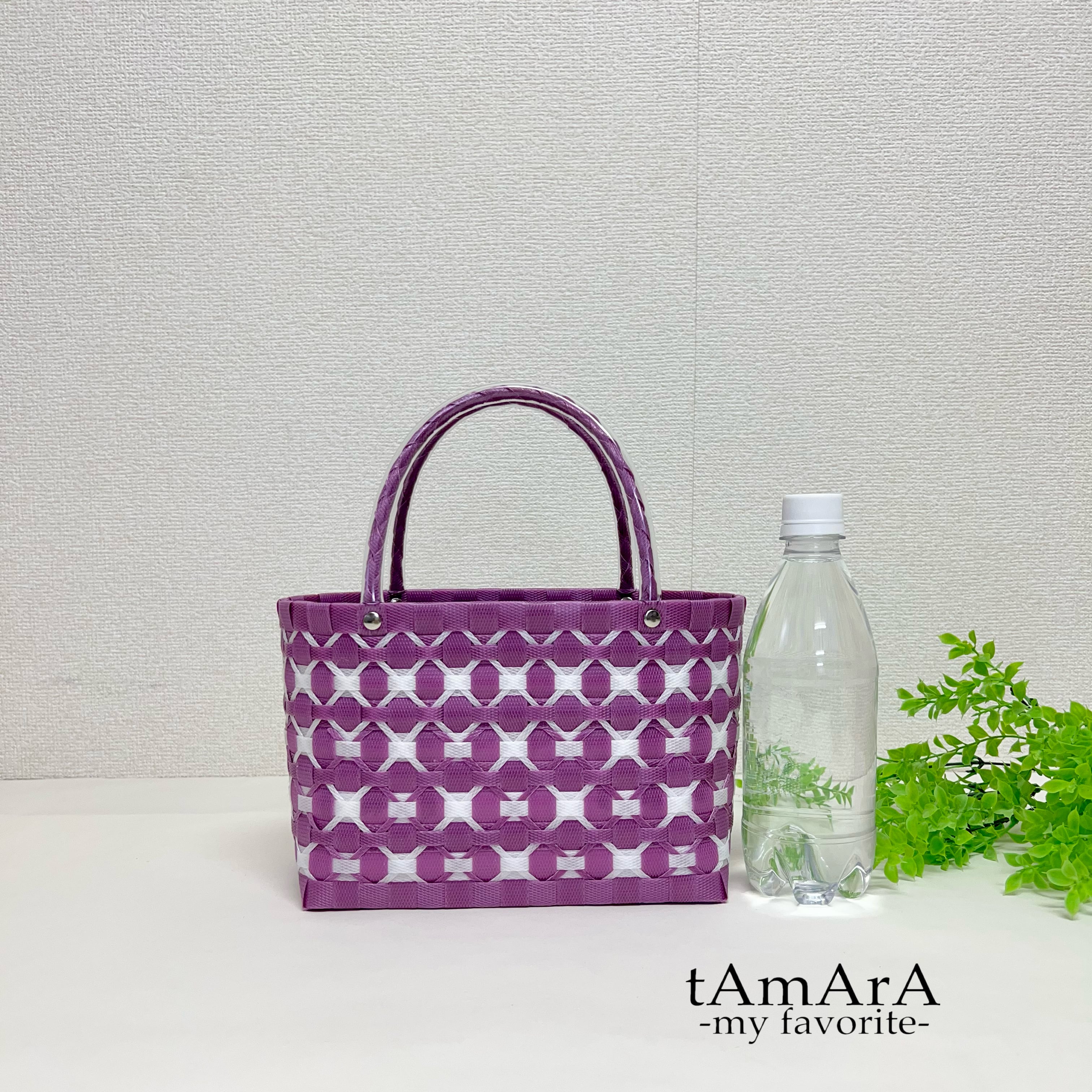 受注製作】プラカゴ miniサイズ/A5 mini-021 紫*白 2way カゴバッグ お