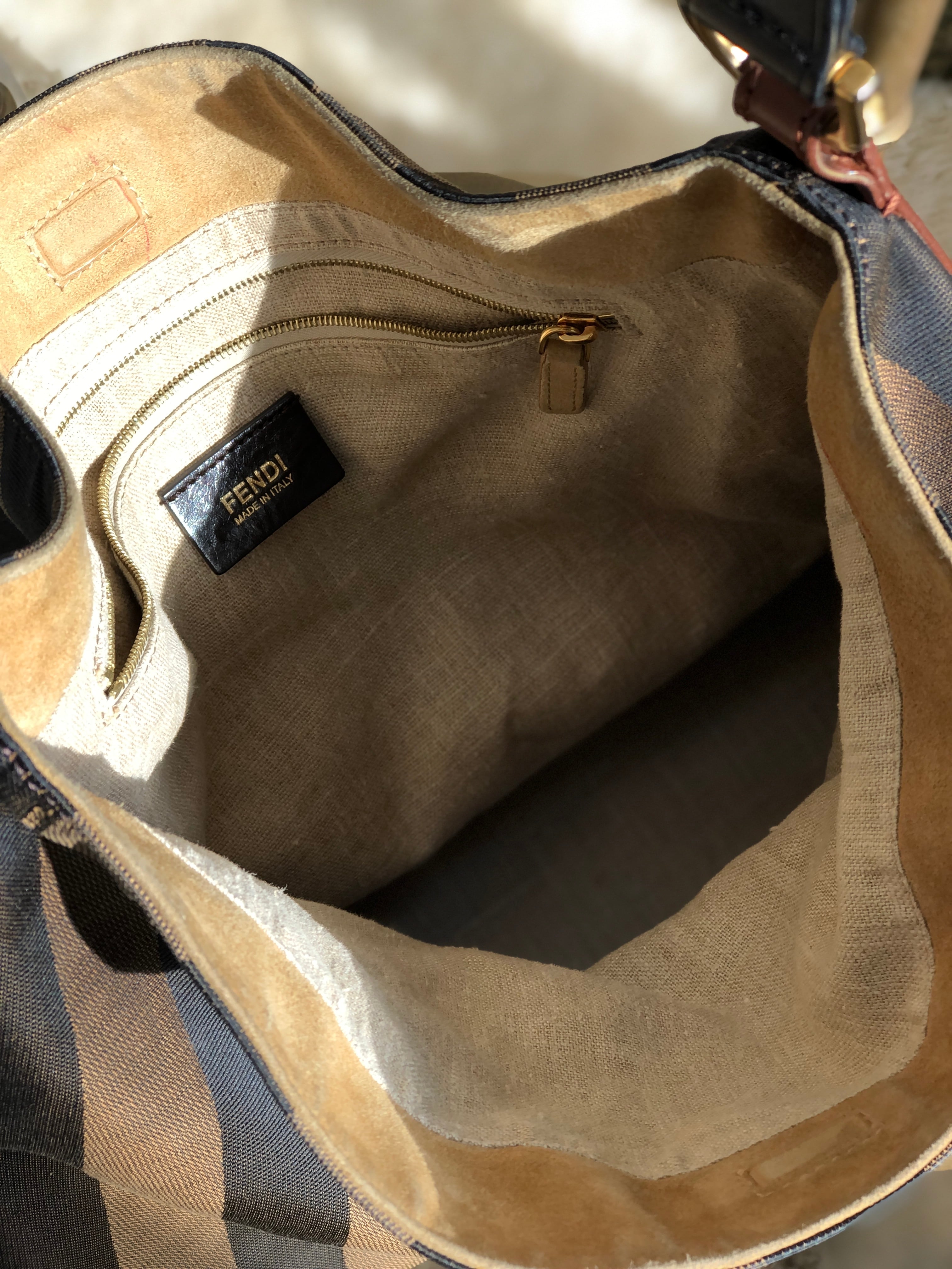 FENDI フェンディ ペカン柄 ジャガード×レザー ショルダーバッグ