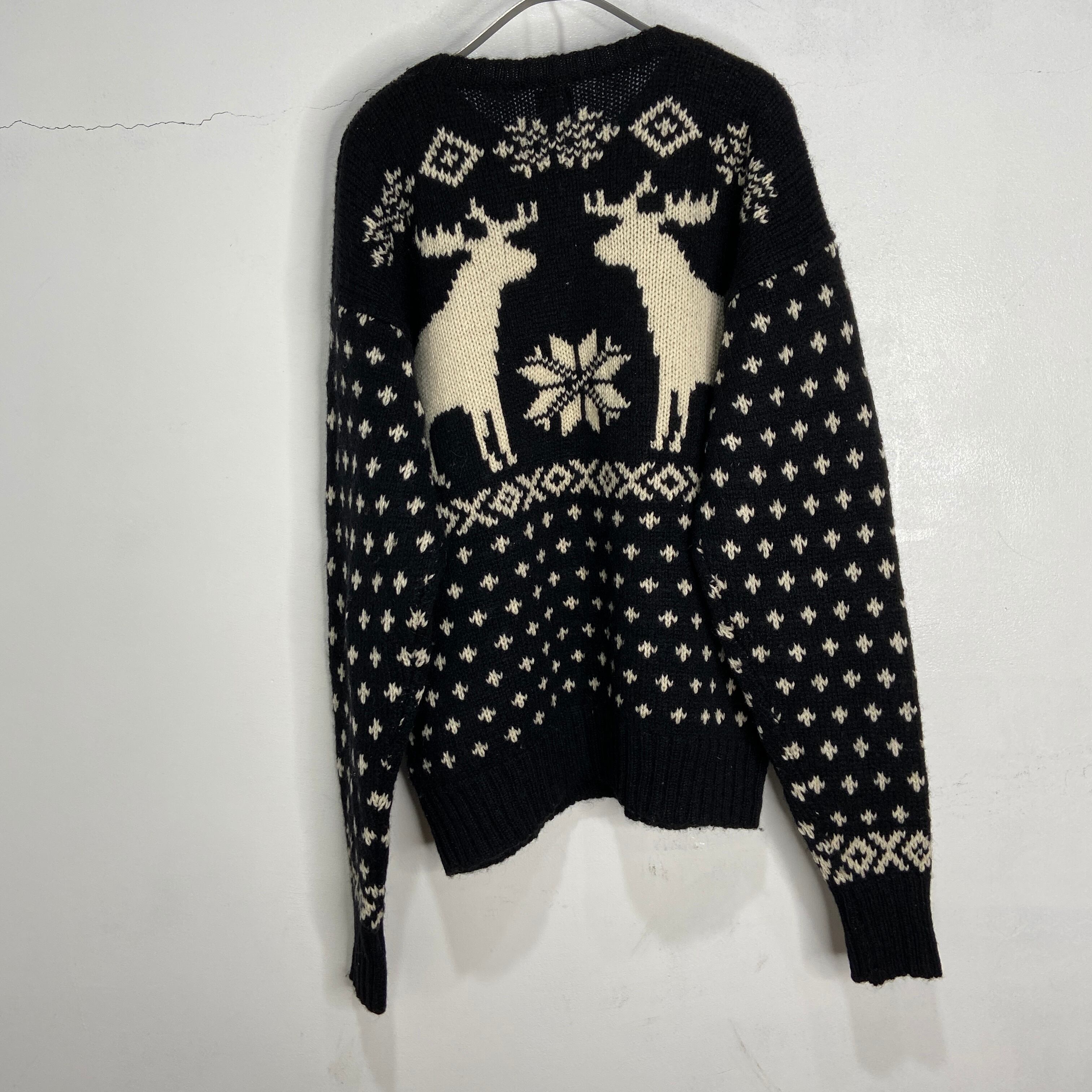 90s GAP OLD GAP ノルディック柄ウールセーター 雪柄 黒 XL | 古着屋 Uan