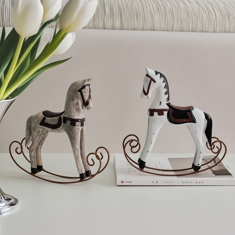 木馬オブジェ 木製 ロッキングホース 置物 馬 アンティーク