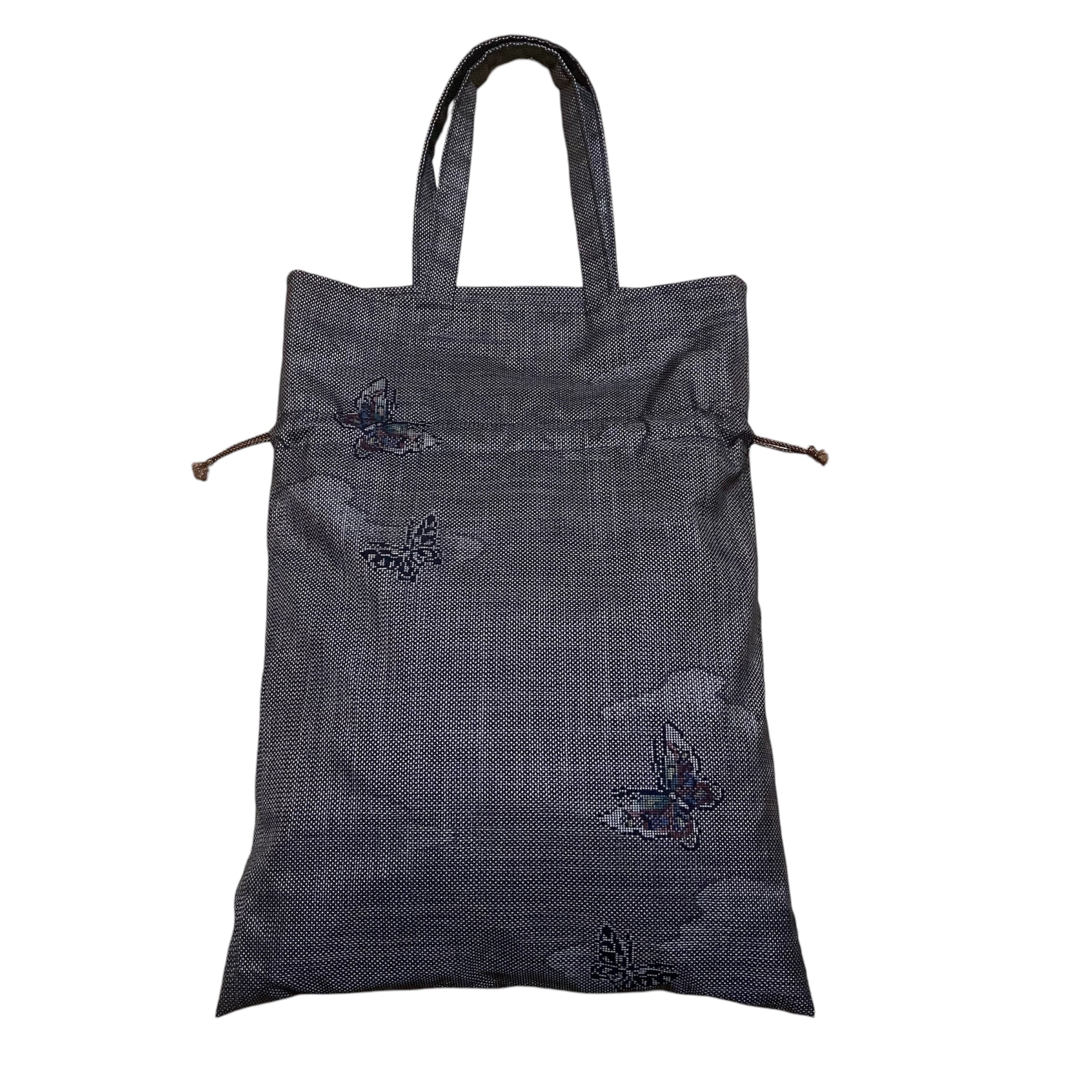 大島紬 トートバッグ 舞蝶文様 巾着 ハンドメイド リメイク | ひょろがり