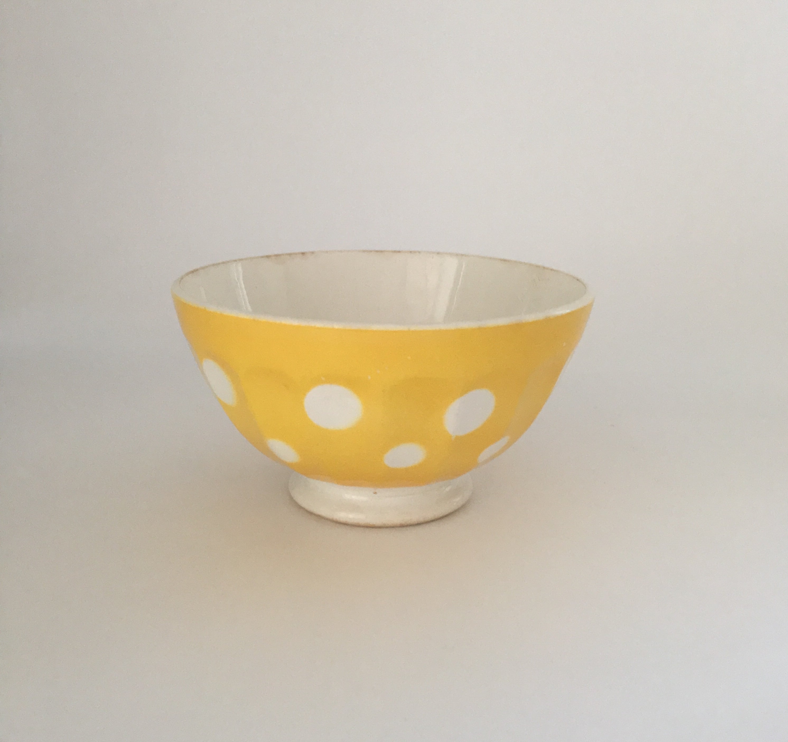 カフェオレボウル イエロー 黄色 ドット 水玉 フランス アンティーク