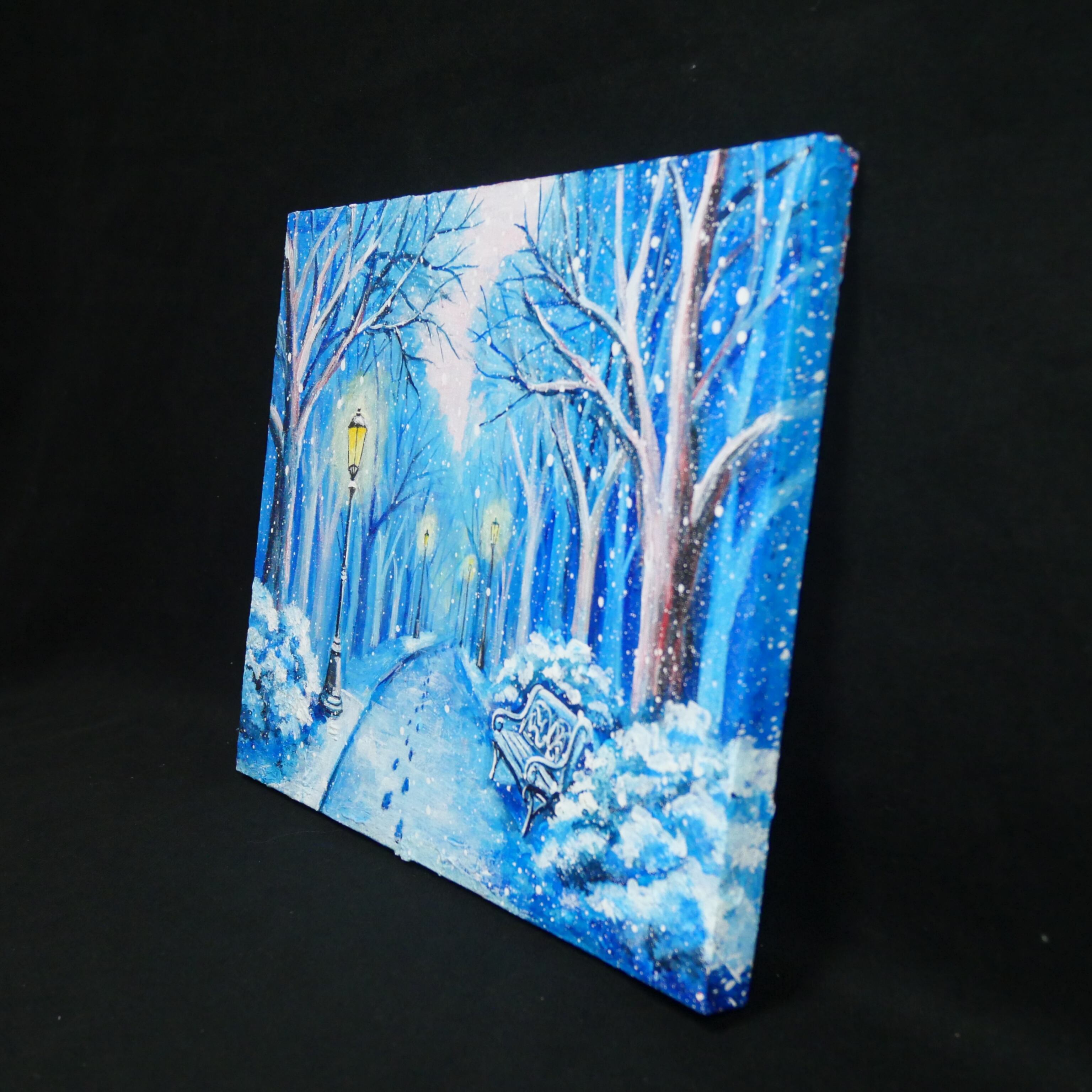 油絵 原画 雪景色 冬景色 幻想的 青 絵画 F3「雪降る幻想」 | HIROSHI1990