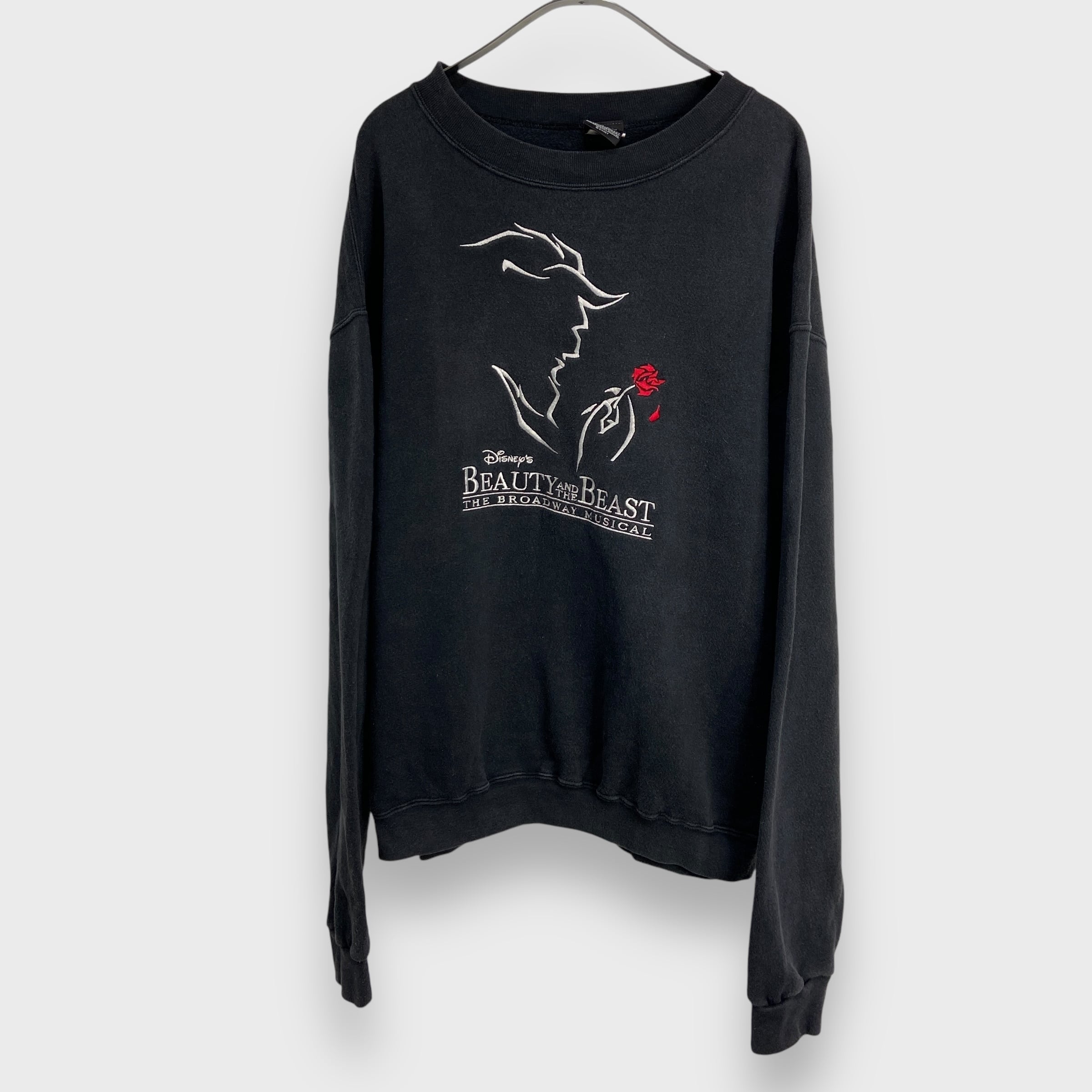 90s USA製 ディズニー 美女と野獣 ミュージカル スウェット ブラック L