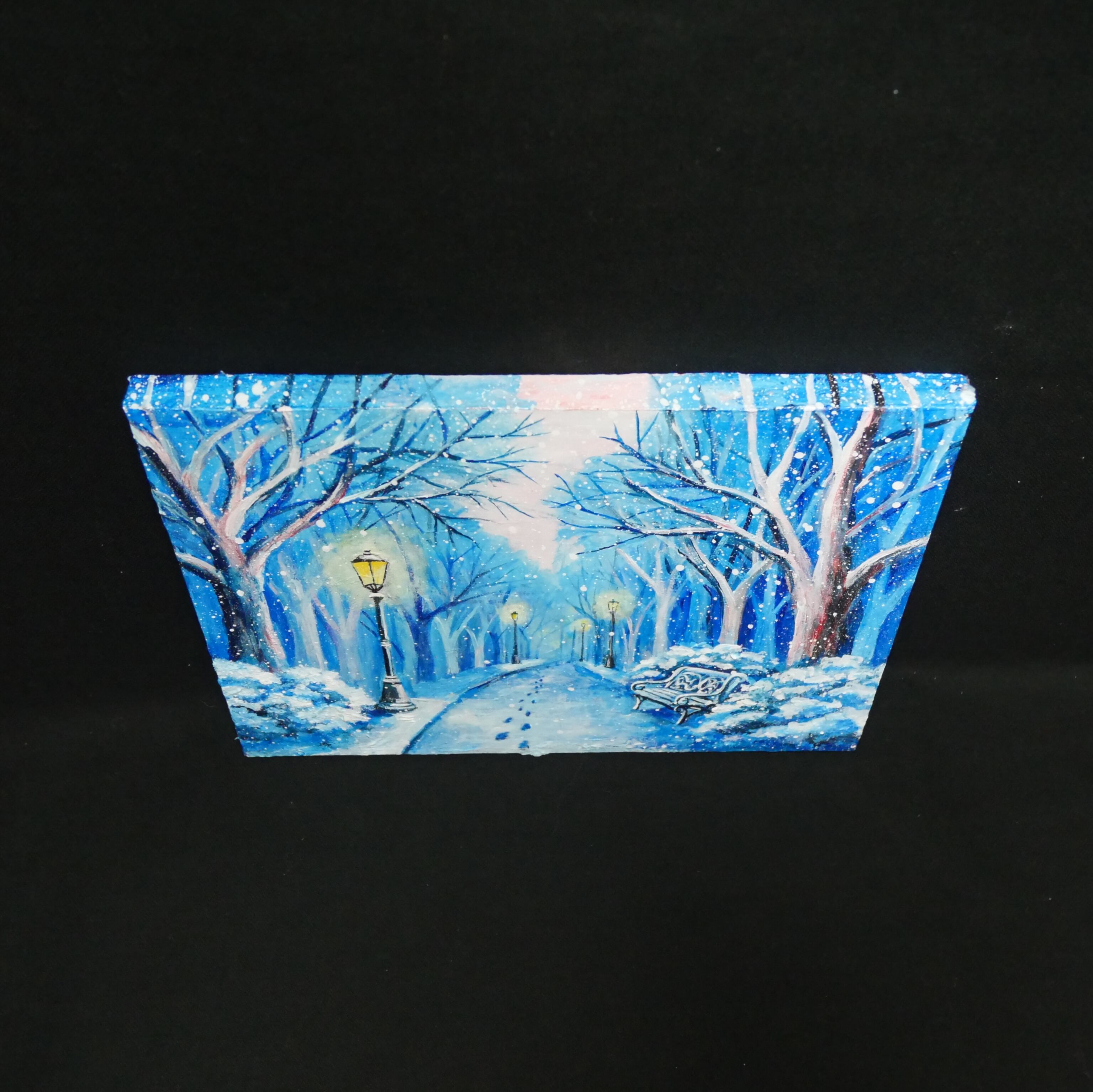 油絵 原画 雪景色 冬景色 幻想的 青 絵画 F3「雪降る幻想」 | HIROSHI1990