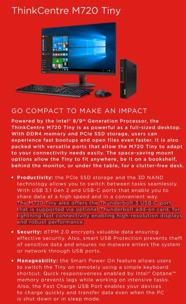 Lenovo ThinkCentre M720q Tiny Windows 10 Pro・Core i3・4GBメモリー