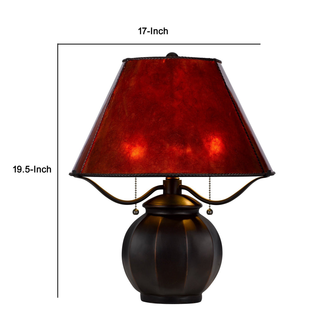 Benjara 20 Inch Table Lamp, Vintage Red Amber Mica Shade, Upturned