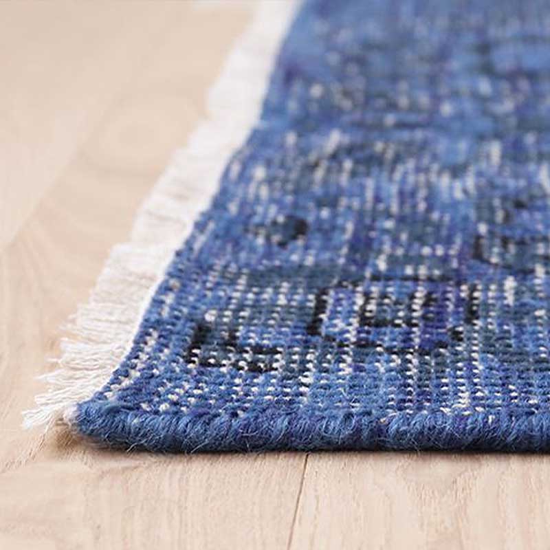 ヴィンテージ風ラグ ウール100％の青いラグ [DP03ブルー] | ボー