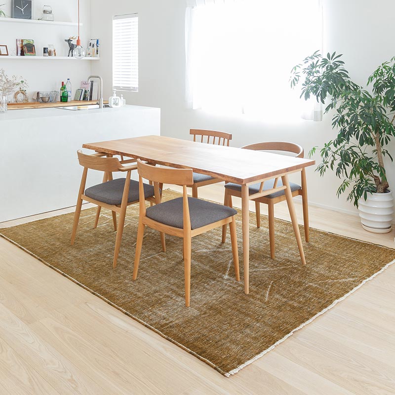 ヴィンテージ風ラグ ウール100％ 黄色絨毯 [NR5603アンティーク