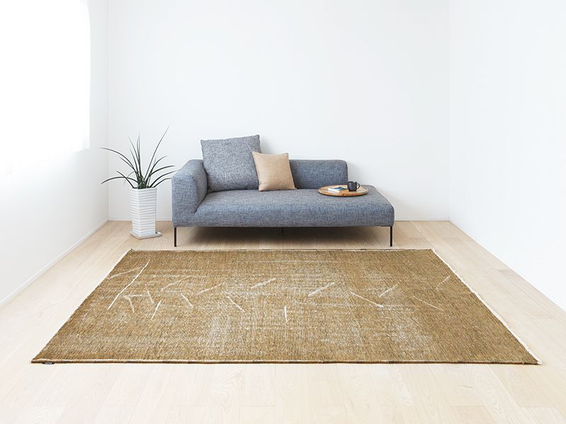 ヴィンテージ風ラグ ウール100％ 黄色絨毯 [NR5603アンティーク