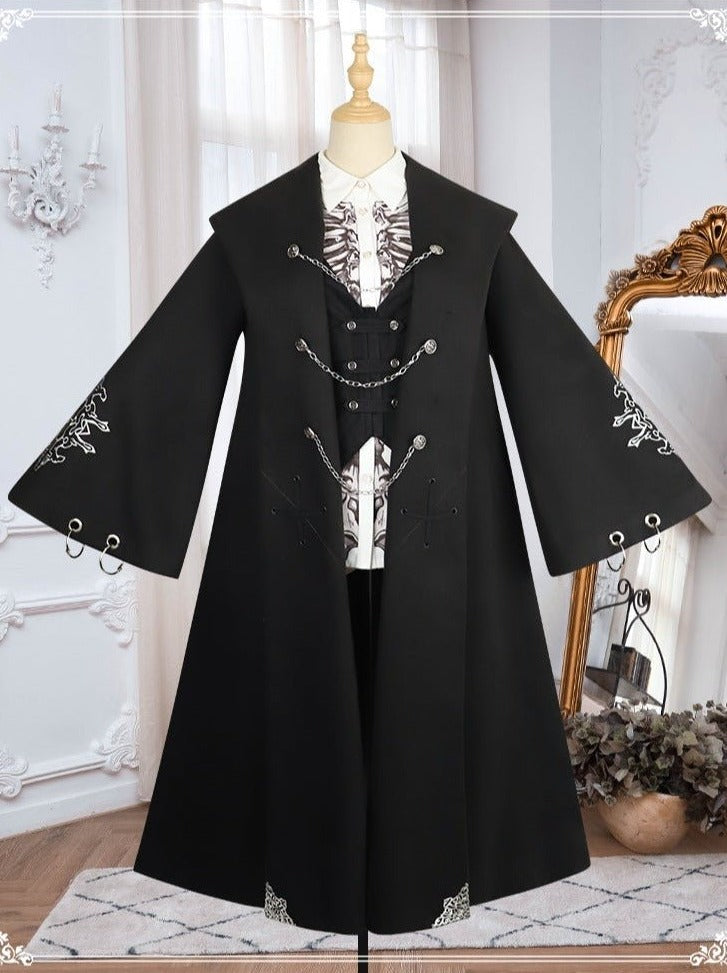 ベスト＋チェーンストラップ付きクロスリングロングケープコート＋