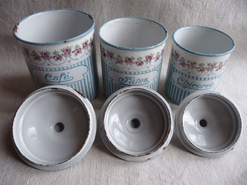 フランスアンティーク BB社 ホーローキャニスター ポット ローズ