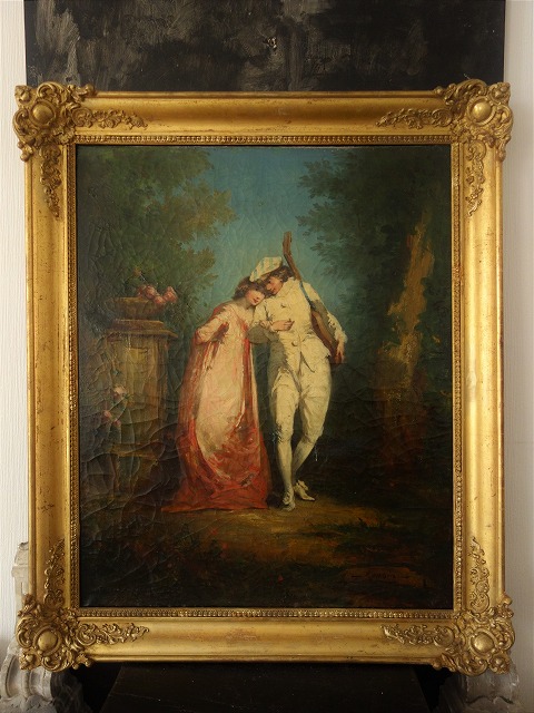 Very Old 19世紀 アンティーク絵画油彩 Antique道化師