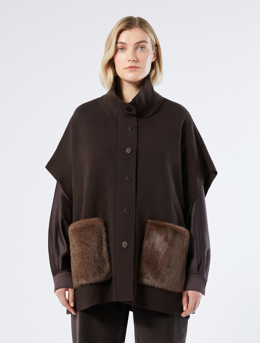 Poncho in wool blend, chocolate | Marina Rinaldi