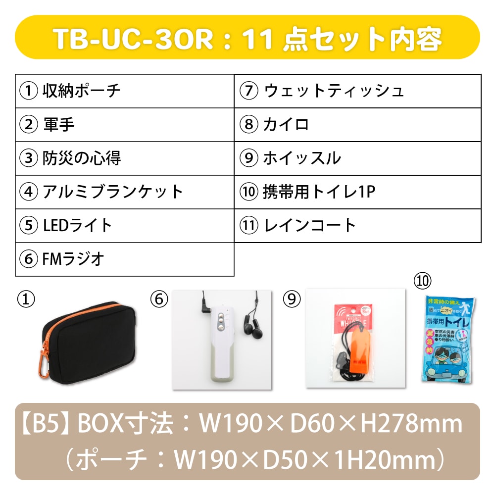 エマージェンシー非常持ち出し11点セット – 非常食備蓄支援機構