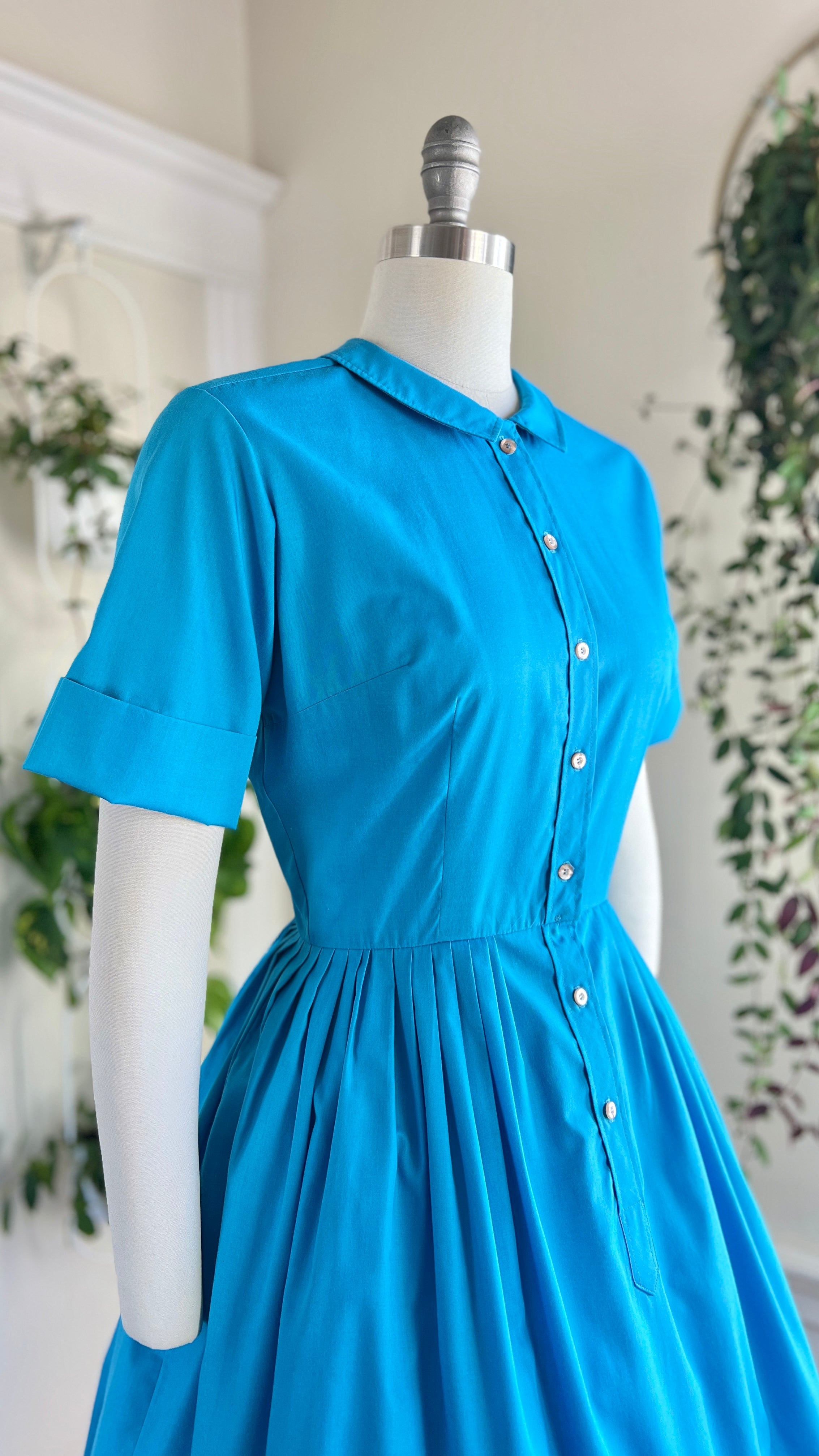 1960s Azure Blue Shirt Dress | medium – Birthday Life Vintage