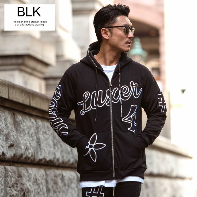 ジップパーカー メンズ LUXE／R(ラグジュ)ふくれジャガード貼り付けZIP