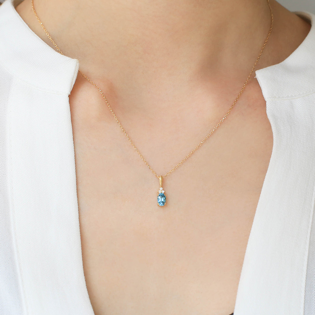 ビズー公式】ブルージルコン ダイヤモンド K18(18金) PTペンダント