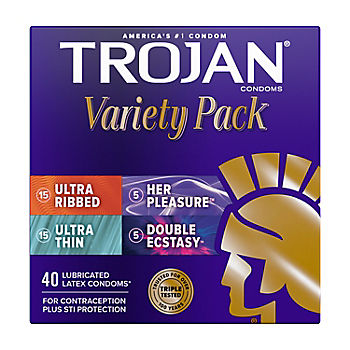 Trojan Pleasure Variety Pack Lubricated Latex Condoms, 40 ct