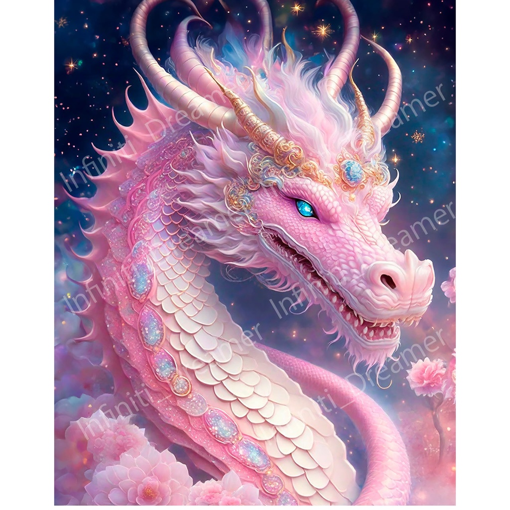 ベビーピンクの桃龍 龍神 龍の開運イラスト アート（デジタル