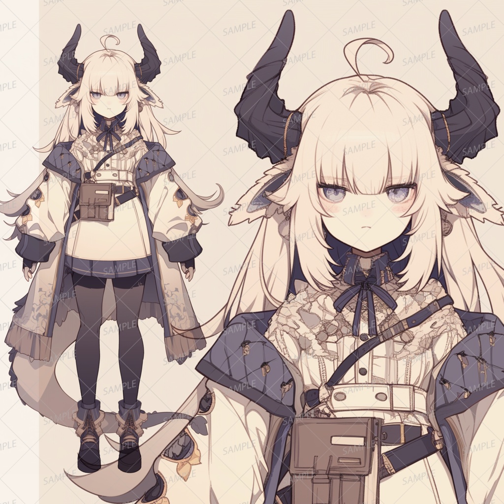 獣人】角の生えた白髪の少女_立ち絵 - きゃら館 - BOOTH