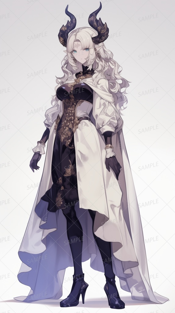 獣人】白黒の装いの角のあるエルフ女性_立ち絵 - きゃら館 - BOOTH