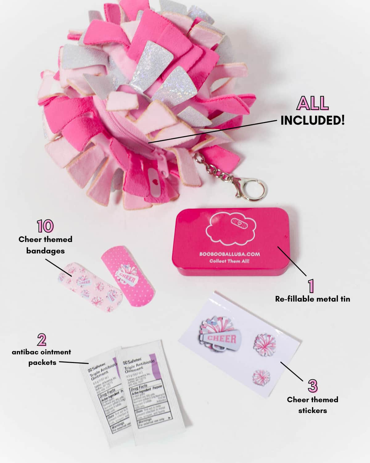 Cheer Pom Pom Keychain - Cute First Aid Kit Keychain | BOO BOO BALL™