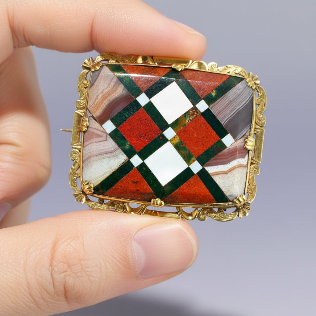 Antique 10K Gold Pietra Dura Scottish Agate Brooch – Boylerpf