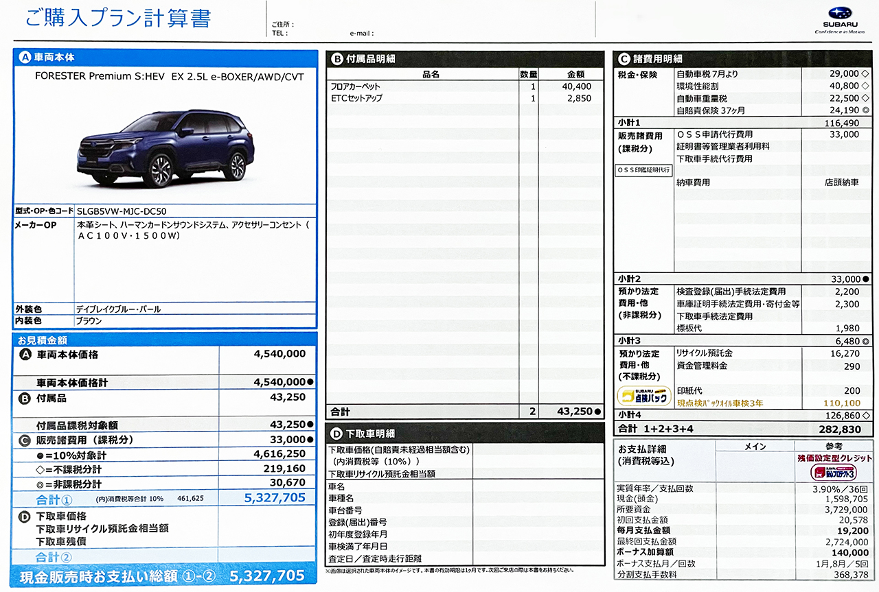 ワンダー速報 【購入しました!】2025スバル新型フォレスター見積もり