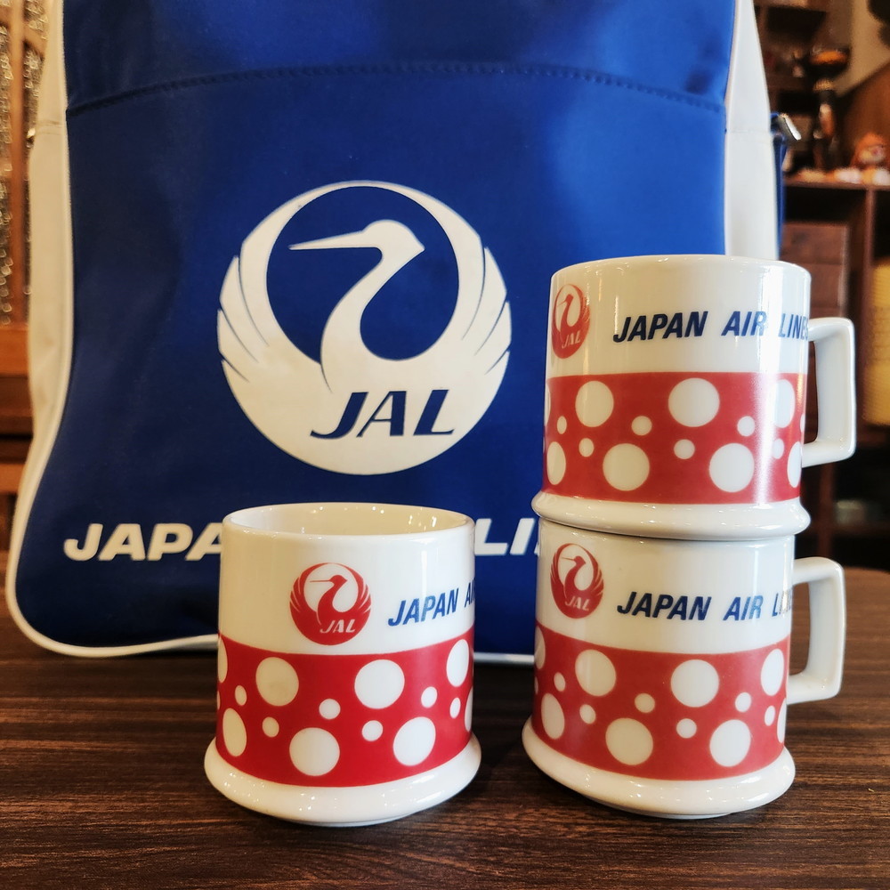 ヴィンテージ JAL(日本航空)の鶴丸マーク マグカップ＆JALバッグ