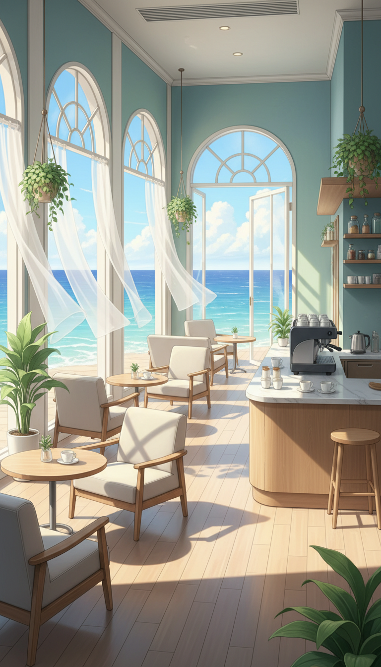 無料配布】カフェ室内の背景イラスト/縦長— copainter ユーザーは商用